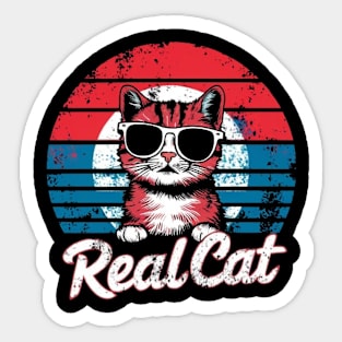 Real Cat Funny Vintage Retro Cat t-shirt for women & Men Cat Sticker